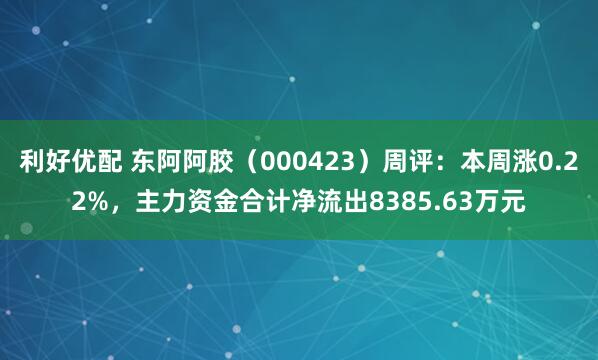 利好优配 东阿阿胶（000423）周评：本周涨0.22%，主力资金合计净流出8385.63万元